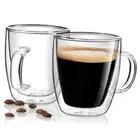 Espresso Cups Set of 2, 5.5 Ounces Double Wall Glass Espresso Cups, 5.5oz