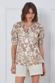 Print Top Short Sleeve Oversized - Size 14, Women's Blouse