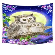 Flowers and Moonlight Owls Tapestry
