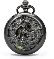 [BOSHIYA] Steampunk Vintage Luminous Roman Letters Skeleton Mechanical Pocket Watch with Chain