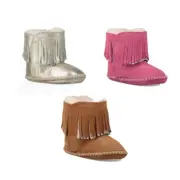 UGG INFANT BRANYON FRINGE BOOTS CHESNUT,PINK,SILVER.