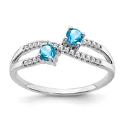 14k White Gold Two-stone Blue Topaz and Real Diamond Ring