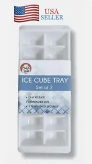 Set of 2 ICE CUBE TRAY Stackable Easy Release Dishwasher Safe Plastic White