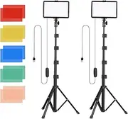 LED Video Lights Set, Two Tone Temperature and Dimmable, Colorful Lighting Effects, USB Power, Metal Light Stand, for Laptop Video Conferencing, Online Gaming