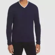 $920 Brioni Men Blue V-Neck Cashmere Silk Wool Pullover Sweater Size IT48 US38