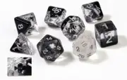 Sirius Dice Polyhedral Set - 7 "Clubs" Black & Clear w/ Silver + 1 Bonus D20