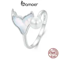在飛比找蝦皮商城優惠-Bamoer 925 純銀戒指魚尾珍珠設計精美時尚首飾禮物女