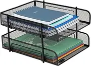 Mind Reader Stackable Paper Tray, Desktop Organizer, File Storage, Office, Metal Mesh, 10.5" L x 13.25" W x 7.5" H, 2 Pcs, Black
