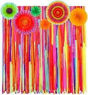 Mexican Fiesta Party Backdrop with Paper Fans, Mexican Cinco De Mayo Fiesta Party Decorations Streamer Backdrop for Wedding Bridal Baby Shower Birthday Taco Party Supplies