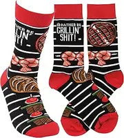 [Primitives by Kathy] Novelty Socks - Rather Be Grillin', One Size, Unisex, LOL Collection, Multi, One Size
