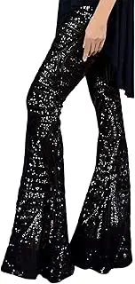 Sequin Pants for Women High Waist Sparkly Glitter Shiny Party Dance Palazzo Pants Sexy Wide Leg Nightout Flare Pants