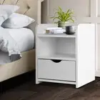 White Bedside Table Drawer Shelf Round Corner Stylish Storage Nightstand White
