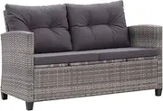 'vidaXL 2-Seater Garden Sofa with Cushions - Mixed Grey Poly Rattan, Powder-Coated Steel Frame, Lightweight for Patio or Balcony