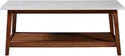 Teamson Home Kingston Coffee Table with Storage and Marble-Look Top, Marble/Walnut