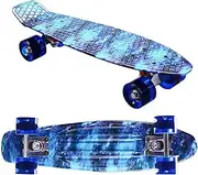 Skateboard Complete Mini Cruiser Retro Skateboard, Suitable for Teenagers and Children, PU Wear-Resistant Luminous Wheels and Beautiful and Fashionable Appearance (Color : Silver Grid)
