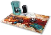 Ercao Coffee Mats,Oil Painting Style Quick Drying Mats,Kitchen Counter Dish Drying Mat,Coffee Bar Mats,Table Mat,Non-Slip Design,Keep Clean and Dry(red-Yellow-Blue-White, 17.7*29.5 inch（45CM*75CM）)