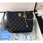 CHANEL MINI TOTE 黑色荔枝牛皮 水桶包 斜挎包 水桶包金球 手提包 肩背 女包