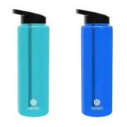 2-Pack 1L Motivational Water Bottle with Straw BPA Free Sports Drink Gym Fitness