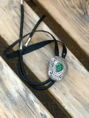 Navajo handmade Tortoise Turquoise Sterling Silver Mens Bolo Tie