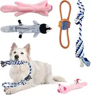 Interactive Squeaky Puppy Toys, Dog Chew Toys for Teething with Durable Rope Toys,4 pcs Dog Chew Toys Plush Cute Animals Natural Puppy Toys