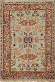 Geometric Light Green/ Rust Heriz Serapi Oriental Hnd-knotted Accent Rug 3'x5'