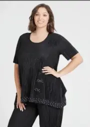 TS14 Taking Shape Pretty Pleats Top Black Size M BNWT