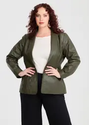 [TS] Taking Shape Leather Elsie Blazer Size 10 in Olive - Plus Size Women's Clothing Olive
