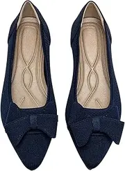[AHZEHRSE] Women's Flats Shoes Comfortable Slip On Shoes Classic Dressy Pointed Toe Bow Knit Ballet Flat