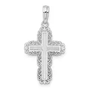 Sterling Silver De-Ani Rhodium-Plated Polished Lace Border Latin Cross Pendant
