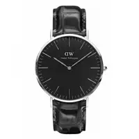 在飛比找PChome24h購物優惠-DW Daniel Wellington 黑色壓紋皮革腕錶-