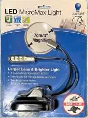 Book Light LED Micro Max 7cm/3" Magnifier Bendable Sewing Craft Drill Press NEW