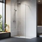 Elegant Showers Walk In Shower Frameless Screen Chrome Hardware Fixed Panel 10mm Toughened Glass, 1000mm / Yes