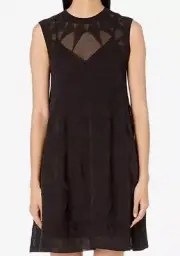 $395 M Missoni Womens Black Sleeveless Geometric Stitch Mini Shift Dress Sz US 4