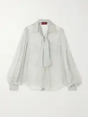 [Gucci] Gucci - Pussy-bow Floral-print Silk-chiffon Blouse - Gray - IT42 IT 42 Gray