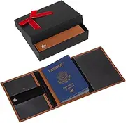 [Meudid] Pilot Wallet Passport Holder for Travel - RFID Blocking Genuine Leather Travel Document Holder with Gift Box Passport Wallet for Pilots Men and Women, Brown, Classic