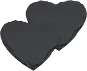 2pcs Heart Shaped Slate Cheese Boards Salad Steak Charcuterie Stone Plates Cake Fruit Meat Appetizer Serving Tray Sushi Platter Coasters Cup Mat for Display (Color : Black, Size : 20x20cm)