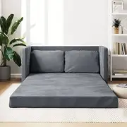 Dark Grey Velvet 2-in-1 Floor Sofa Bed Convertible Couch 122x204x55 cm, Compact Folding Loveseat Sleeper for Small Spaces, Office or Bedroom