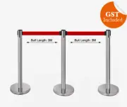 3x Crowd Control Stanchion Post Silver Retractable Belt Queue Barrier Bollards