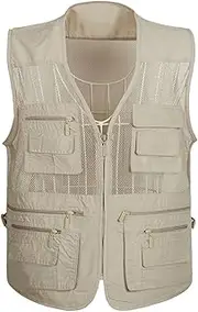 [WFEI] Men Vest Quick-Drying Mesh Vest Ultralight Fishing Camping Men Waistcoats Breathable Photography Travel Vest with Multi Pockets,Beige,XL