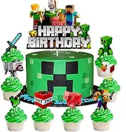 YOOYEH 9 PCS Minecraft Party Cake Toppers, Minecraft Game Birthday Party Supplies Decorations for Boys Girls Superhero Decorations