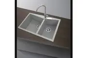 800 x 500mm Double Bowls Granite Stone Kitchen Laundry Sink Top/Flush Mounted Concrete Grey
