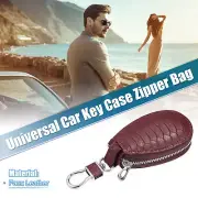 Snake Pattern Car Key Case Zipper Bag Faux Leather Wine Red Universal Ornament