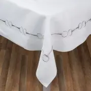 NEW Serenk Stirrup Linen Tablecloth Silver 155x250cm