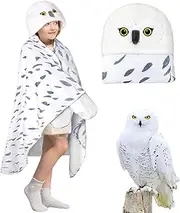 Wearable Blanket Hoodie, Snowy Owl Hooded Blanket Cloak with Gloves, Super Soft Flannel Owl Gifts Birthday Holiday