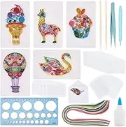 WEBEEDY 20 Sets Paper Quilling Kit 5 Styles Hot Air Balloons Sheep Ice Cream Swan Theme Quilling Greeting Card Making Kit with Paper Quillings Strips Tools and Instruction for Adults Beginners