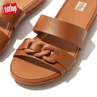 【FitFlop】GRACIE RUBBER-CHAIN LEATHER TWO-BAR SLIDES鍊條造型雙帶涼鞋-女(淺褐色)