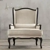 在飛比找ETMall東森購物網優惠-美式實木老虎椅客廳橡木復古做舊布藝軟包單人沙發休閑靠背沙發椅