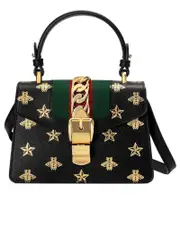 Gucci Sylvie Bee Star Mini Black Leather Bag