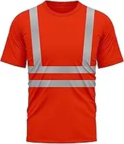 mymixtrendz Hi Viz Vis High Visibility Dri Fit Short Sleeves T Shirts Reflective Tape Safety Hi Vis Round Crew Neck Security Work Breathable Workwear Tops, All Orange, XXL