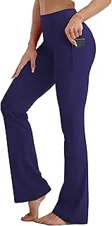 [BUBBLELIME] 29"/31"/33"/35"/37" 3 Styles Women's High Waist Bootcut Yoga Pants Basic/Out Pockets Tummy Control Workout Flare, Compression Feel Side Pockets_royal_blue, Small